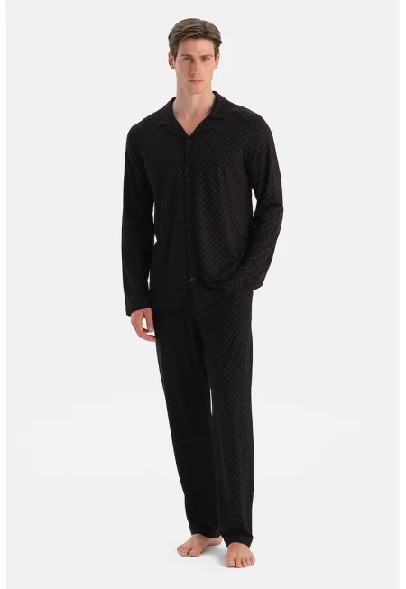 Десенирана пижама с модал - Черен