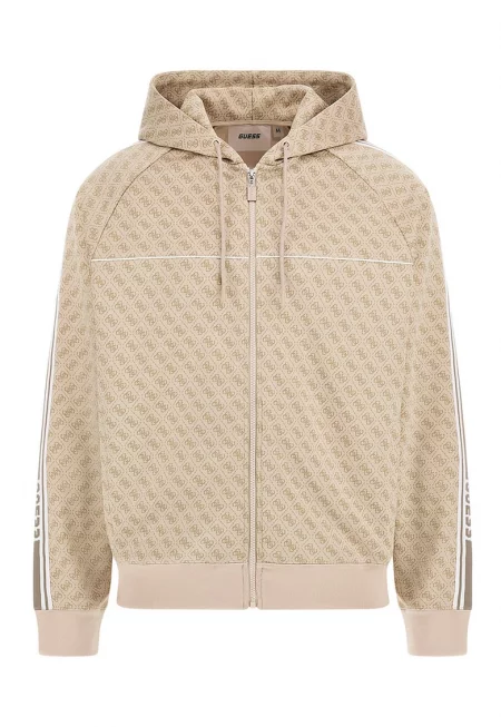 Фитнес худи с цип и монограм - Бял/Бежов