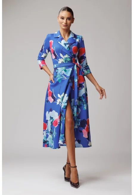 Флорална рокля - Червен/Кралско Синьо