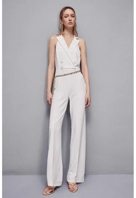Гащеризон без ръкави - с ревер - Бял