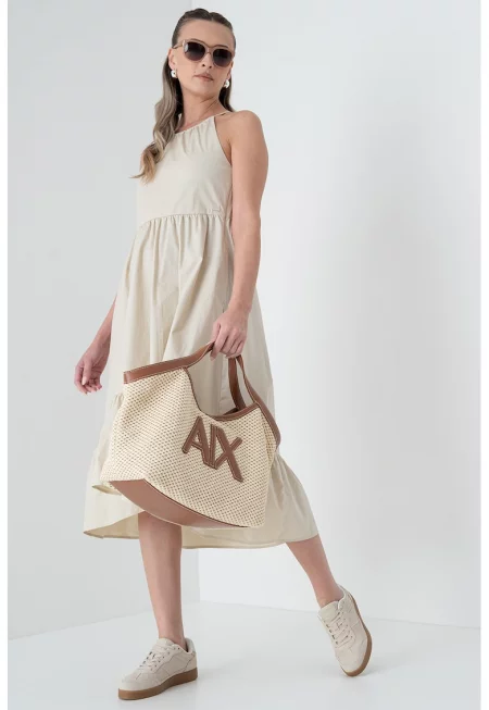 Халтер рокля - Светло бежово