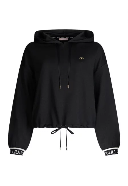 Худи с лого на маншетите - Черен