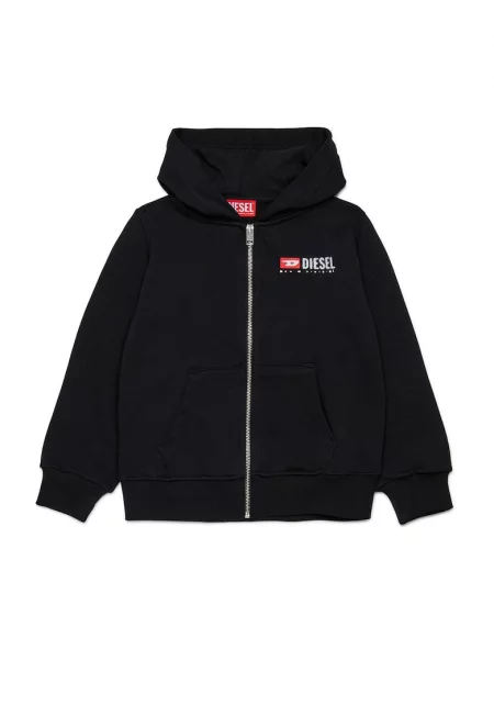 Худи с памук с цип и лого - Черен