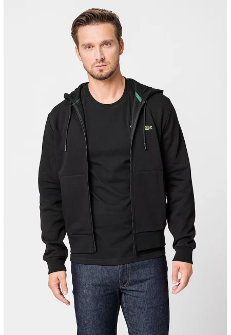 Худи с цип и предни джобове - Черен