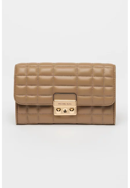 Капитонирана кожена чанта за рамо - Сиво-кафяв