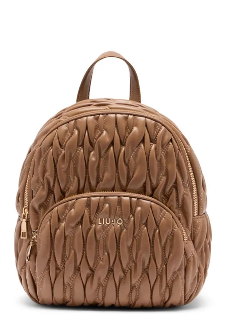 Капитонирана раница от еко кожа със сплетен ефект - Светлокафяв