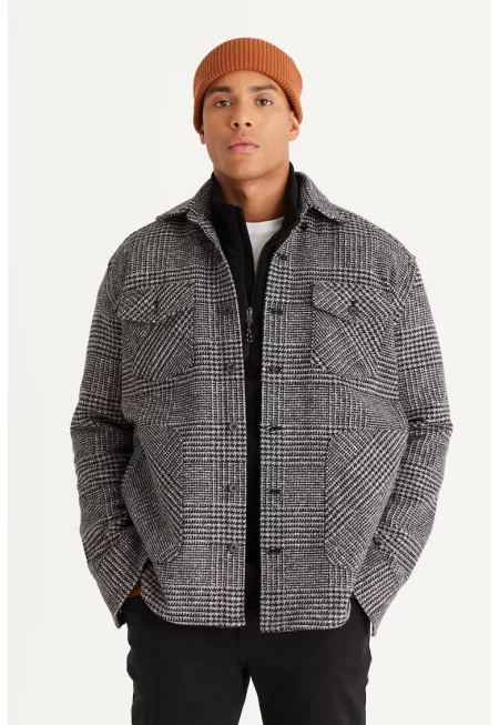 Карирано яке тип риза с джобове - Бял/Черен