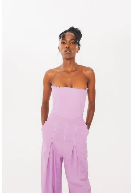 Къс ленен топ без презрамки