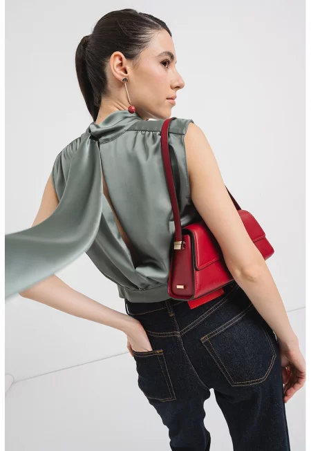 Къса сатинирана блуза Canile - Папратово зелено