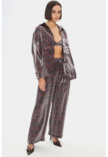 Комплект с леопардов принт - 3 части - Бордо/Черен
