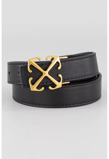 Кожен колан с лого - Черен