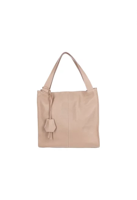 Кожена чанта през рамо с фиксирани презрамки - Бежов