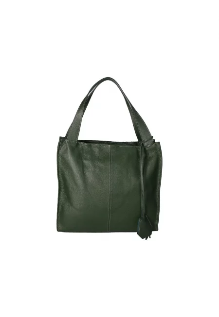 Кожена чанта през рамо с фиксирани презрамки - Тъмнозелен