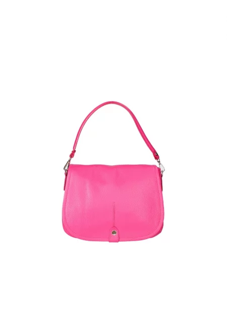 Кожена чанта през рамо с капаче - Фуксия