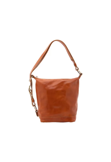 Кожена чанта с регулируема презрамка - Коняк кафяв