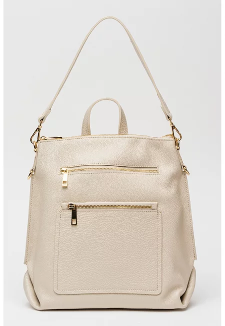 Кожена раница с допълнителна презрамка - Светло бежово