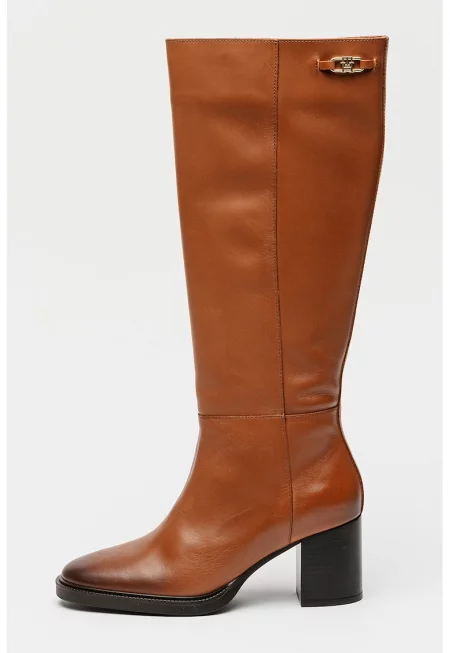 Кожени ботуши до коляното с масивен ток - Кафяв