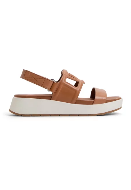 Кожени сандали Onuvia с равна платформа - Кафяв