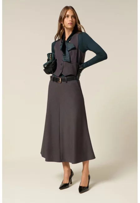 Миди пола със скосени джобове - Меланж тъмно сиво