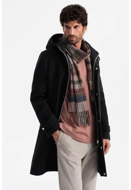 Палто с качулка и цип - Черен