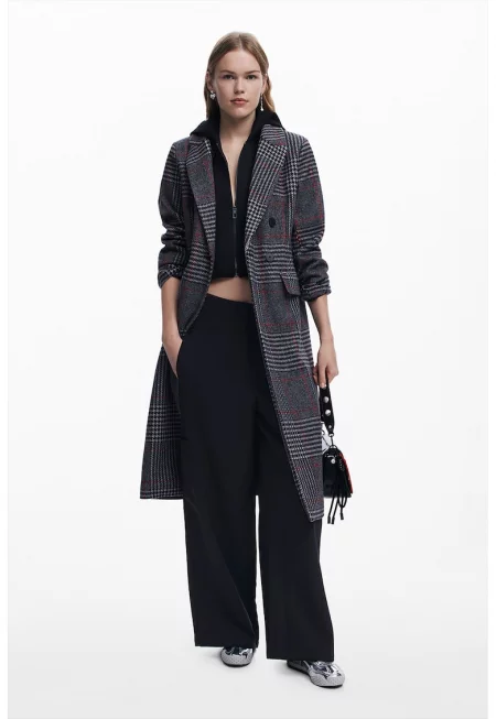 Палто с вълна и дизайн 2 в 1 - Червен/Мръснобял/Tъмносив