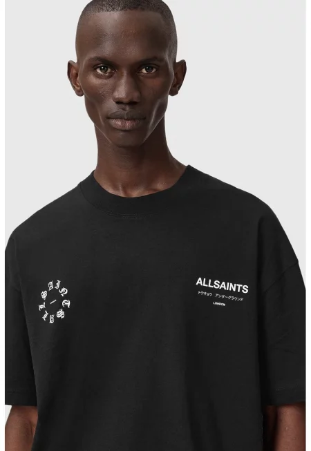 Памучна тениска с лого и паднали ръкави - Бял/Избеляло черно