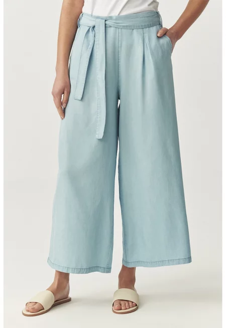 Панталон от лиосел с широк крачол - Прашно синьо