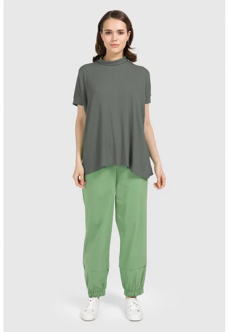 Панталон с връзка на талията - Зелени аспержи