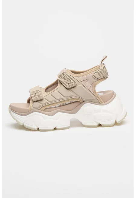 Полускосени сандали с велкро - Светло бежово
