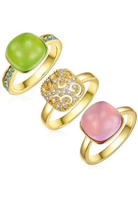 Пръстени с покритие от 14К злато - 3 броя - Златист