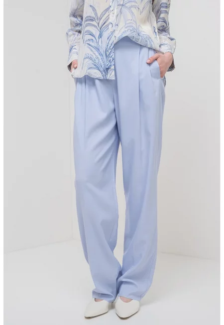 Прав панталон с висока талия - Пастелносин