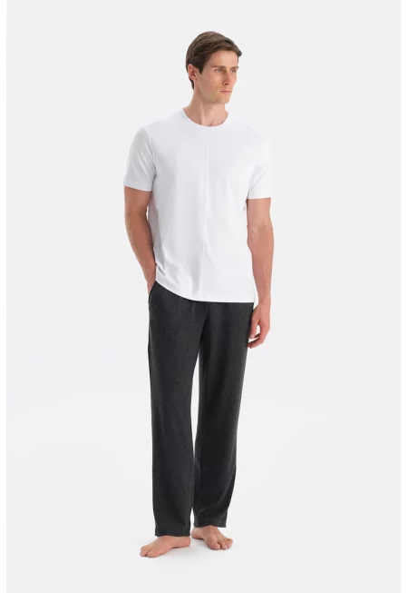 Права долна пижама с връзка - Черен меланж -