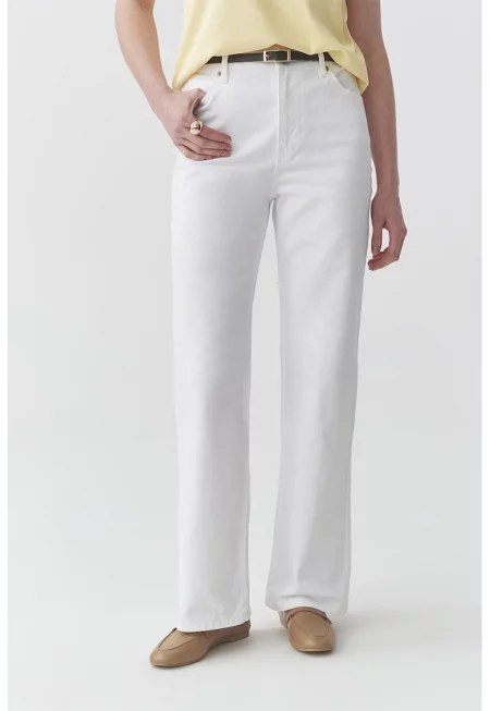 Прави дънки с висока талия - Бял