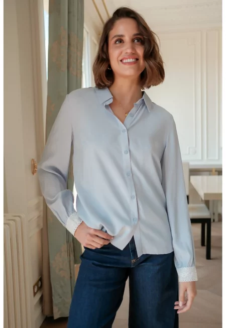 Премиум синя риза с бродирани детайли - ASD93129 16918