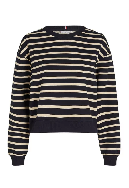 Раиран суитшърт с паднали ръкави - Черен/Крем