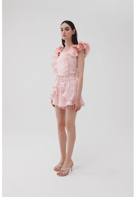 Разкроен ленен панталон Flirty - Бледо розово