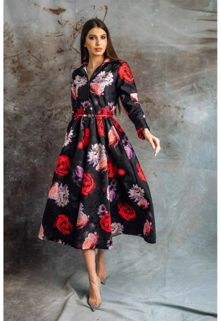 Разкроена флорална рокля Zadie - Червен/Черен