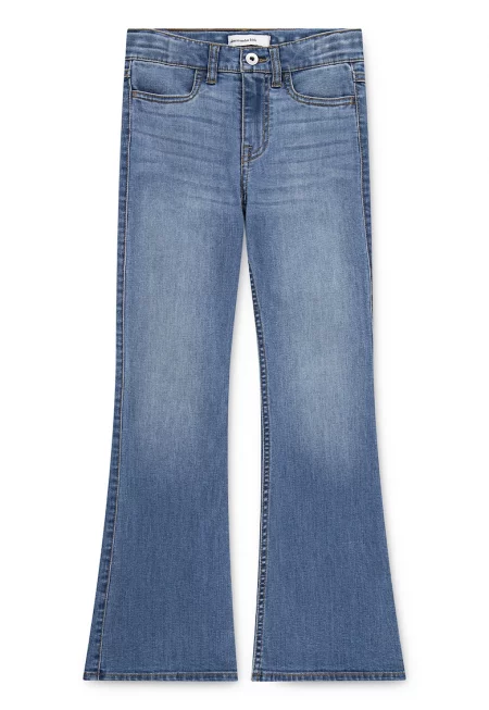 Разкроени дънки със захабен ефект - Прашно синьо