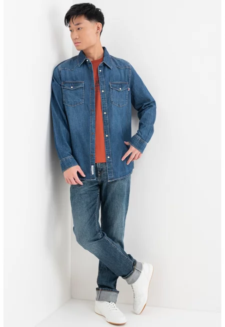 Риза от деним с капси - Тъмносин