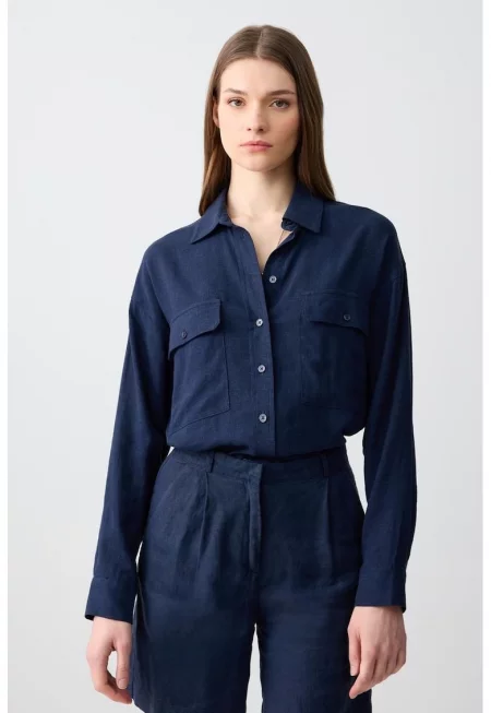 Риза с лен - Тъмносин