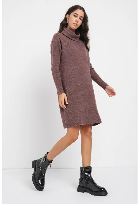 Рокля Jana тип пуловер с вълна с поло - Тъмновиолетов меланж