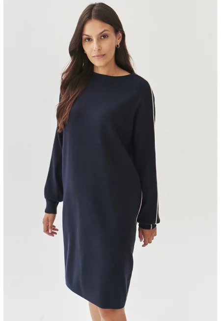 Рокля-пуловер с паднали ръкави - Тъмносин