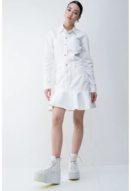 Рокля с деним от органичен памук - Мръснобял