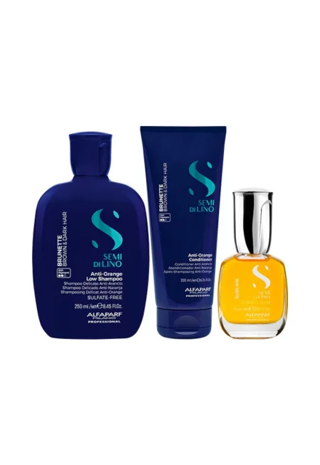 Semi Di Lino Brunette Orange Tone Neutralizing Set - Шампоан 250 ml + Балсам 200 ml + Cristalli Liquidi Oil - 15 ml