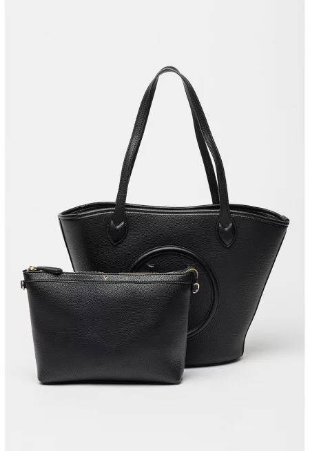 Шопинг чанта от еко кожа и несесер - Черен