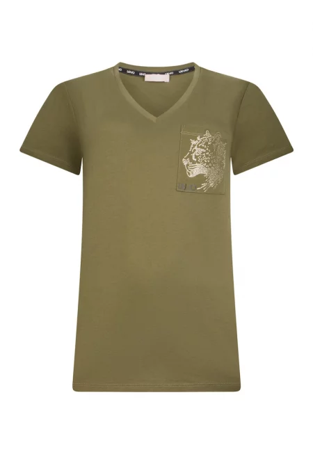 Шпиц тениска с декоративни камъни