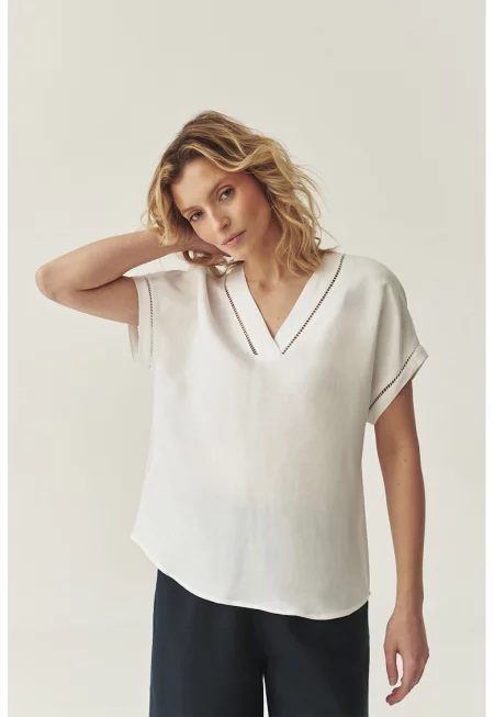 Шпиц тениска с лен - Мръснобял