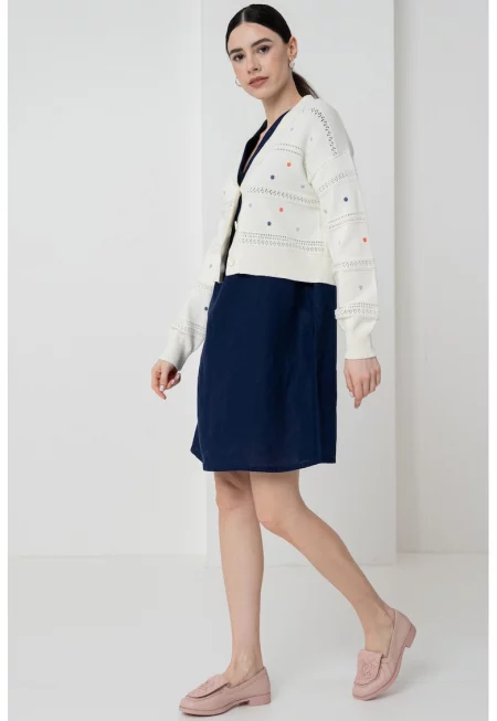 Шпиц жилетка с копчета и паднали ръкави - Слонова кост/Оранжев/Тъмносин