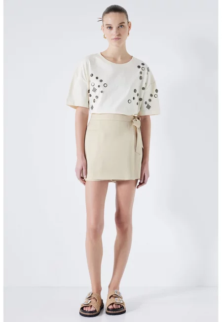 Скорт с висока талия - Бежов