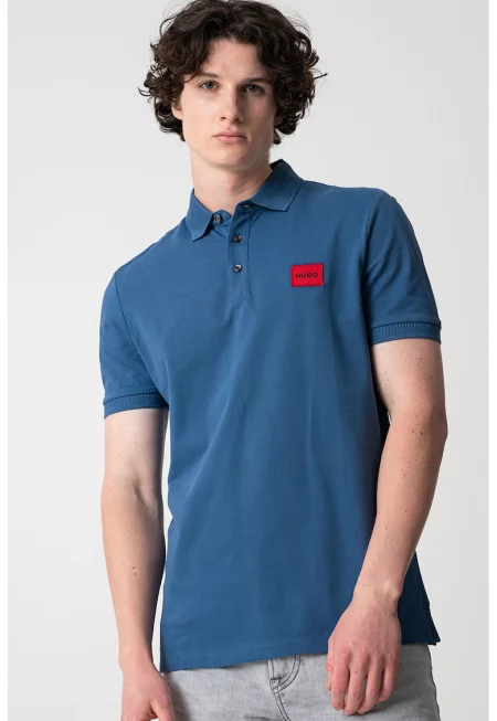 Слим тениска Dereso с яка - Червен/Син